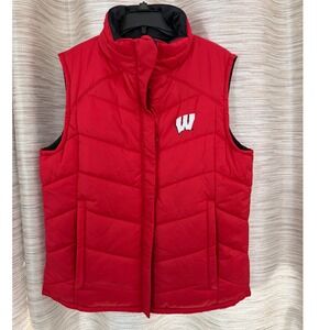 Columbia Wisconsin Badgers Reversible‎ Puffer Vest Red Black Mens Medium NCAA